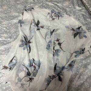 SHEIN Floral Sheer Swim Coverup - White and Blue